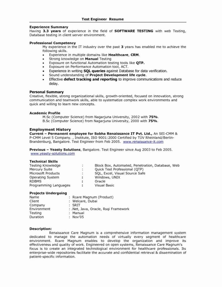 4 Year Experience Resume Format For Software Developer