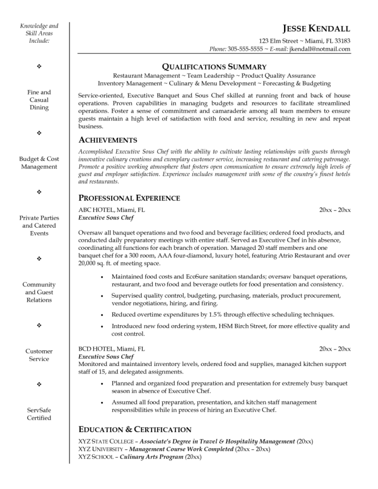 Personal Chef Resume Examples