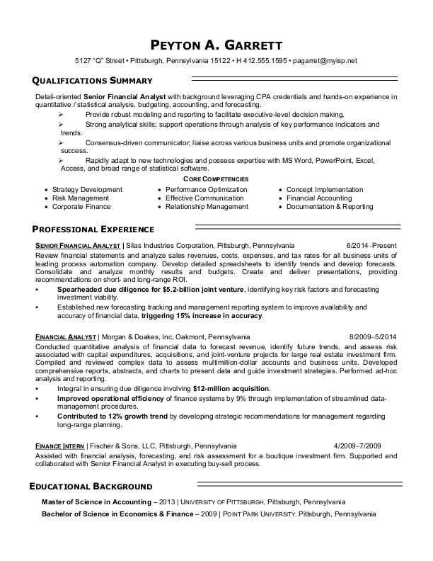 Accounting And Finance Manager Cv Examples