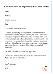 Sample Cover Letter Template for Customer Service PDF & Doc