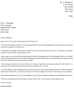 Engineering Test Technician Cover Letter Example