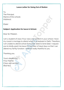 Leave Letter for School How to Write a Leave Application for School
