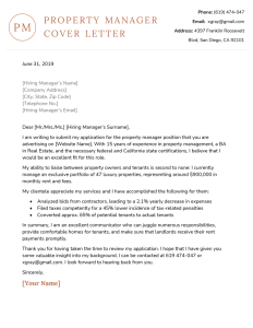 Property Manager Cover Letter Sample Download for Free RG