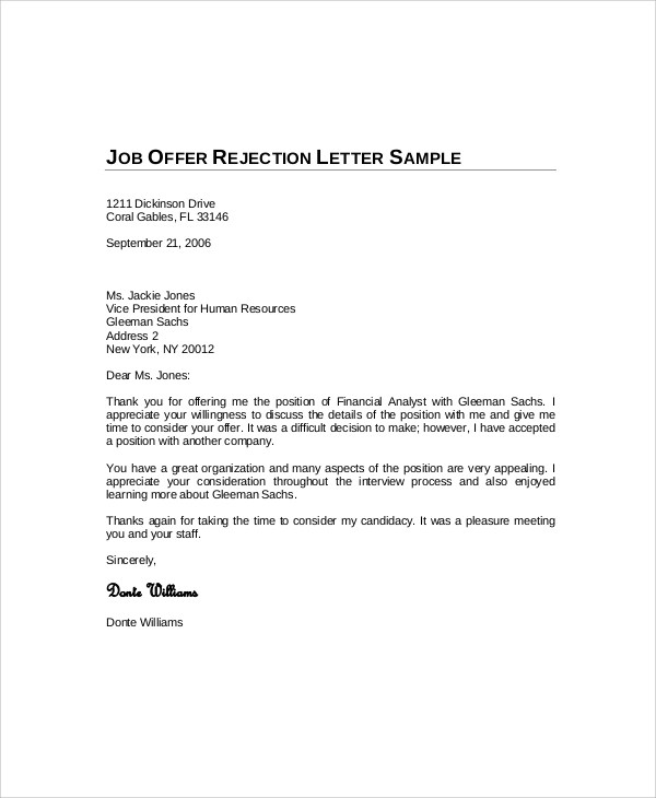 Letter Of Decline Job Offer For Your Needs Letter Template Collection