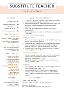Free Substitute Teacher Resume Template with Clean and Simple Look