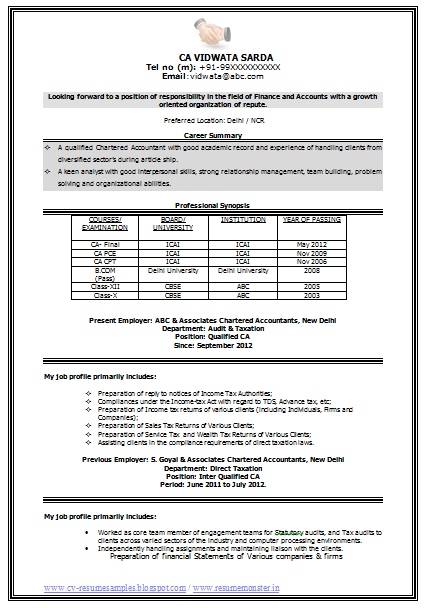 Accountant Cv Templates Free Download Word Document