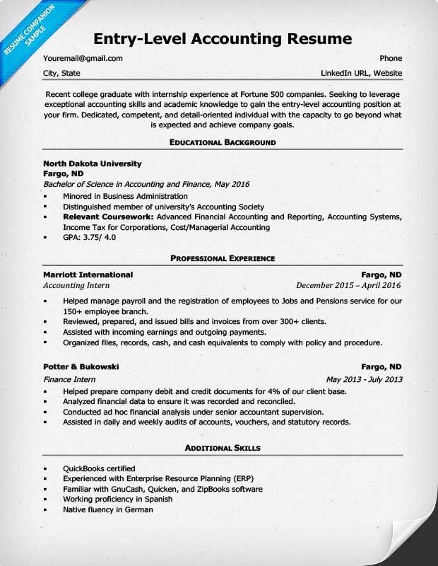 EntryLevel Accounting Resume Example Accountant resume, Resume