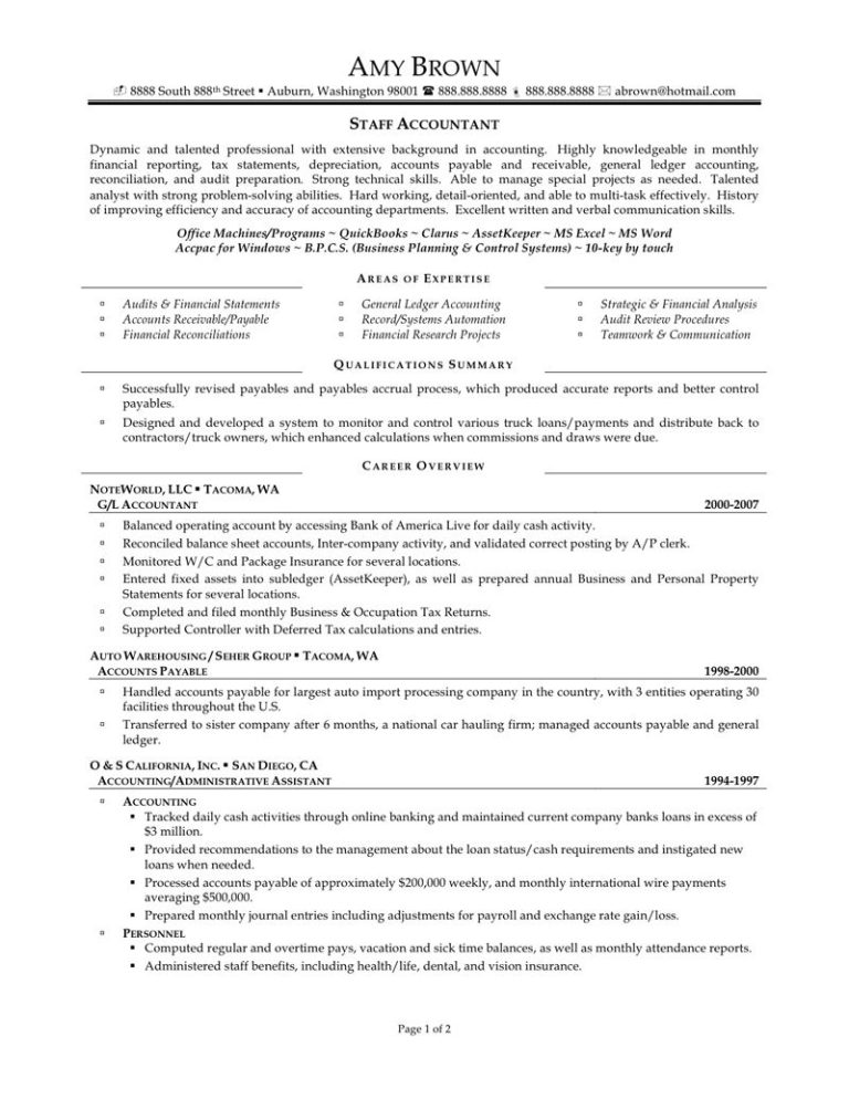 Accountant Resume Summary Sample