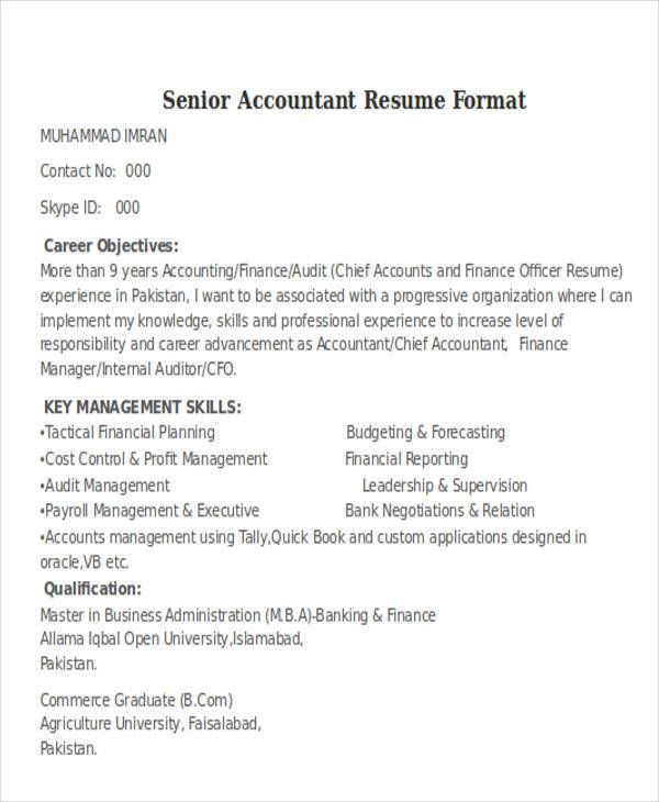 Accounts Manager Resume Format In India