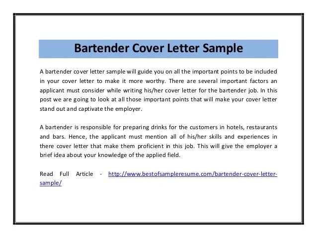 How To Write A Cover Letter For Bartender Job