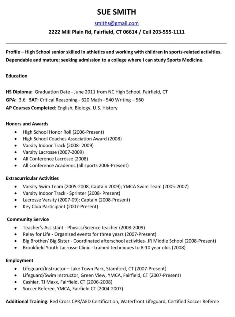 Sample Athletic Resume For College Template
