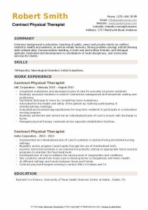 Contract Physical Therapist Resume Samples QwikResume
