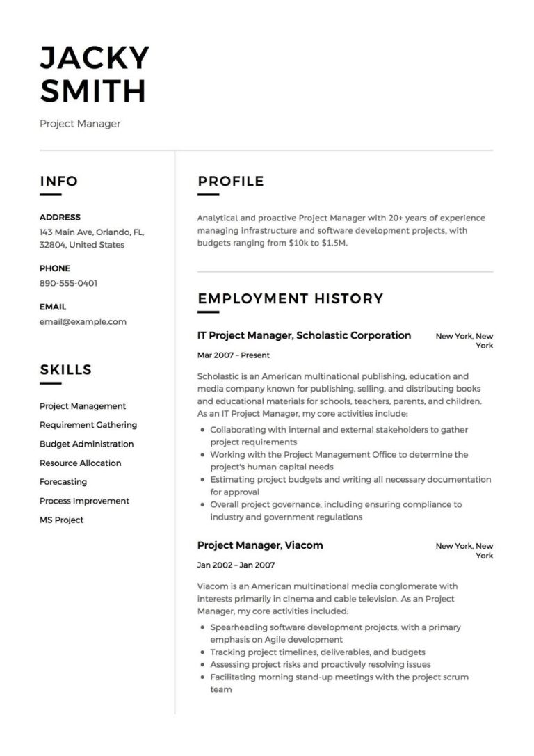 Software Project Manager Resume Examples