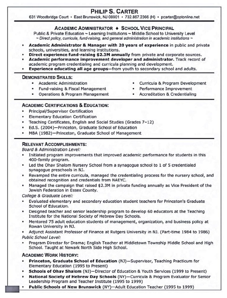 Academic Cv For Masters Application Example