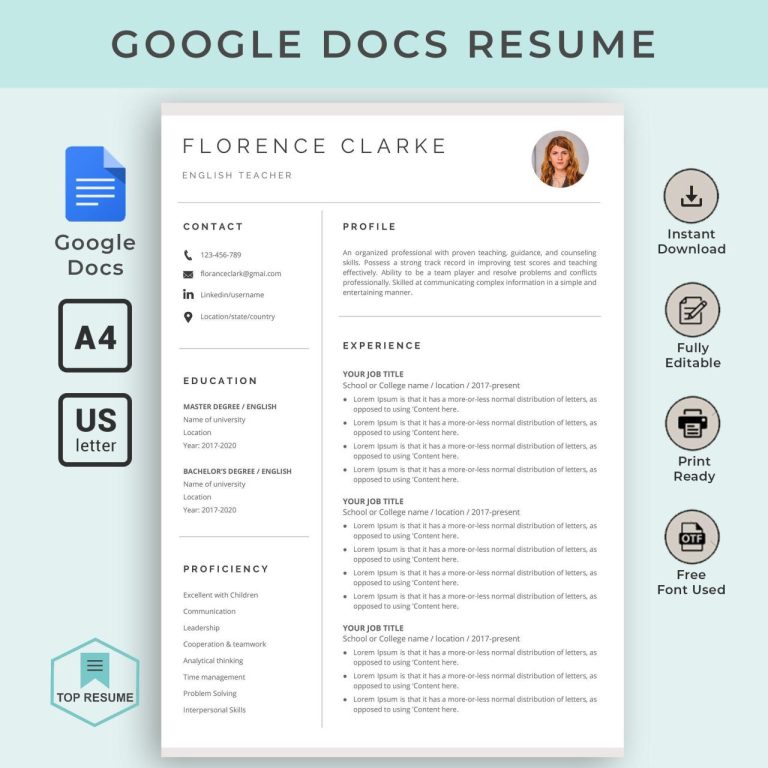 Academic Resume Template Google Docs