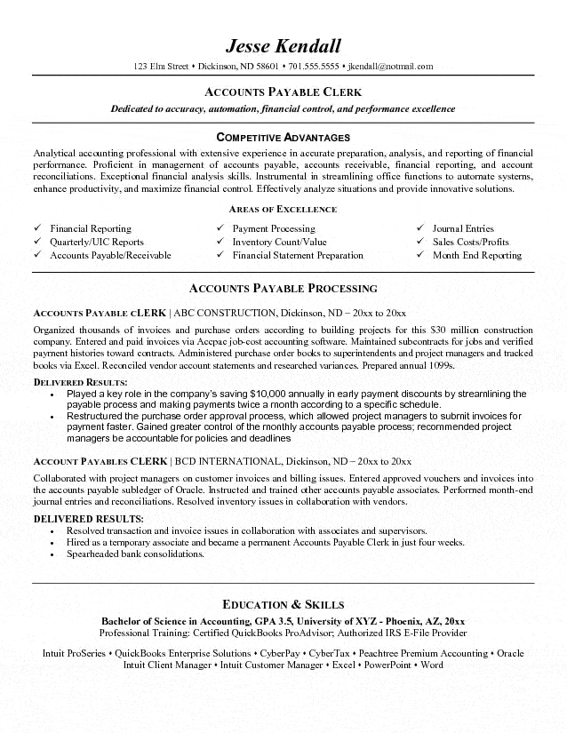Accounts Payable Manager Resume Objective