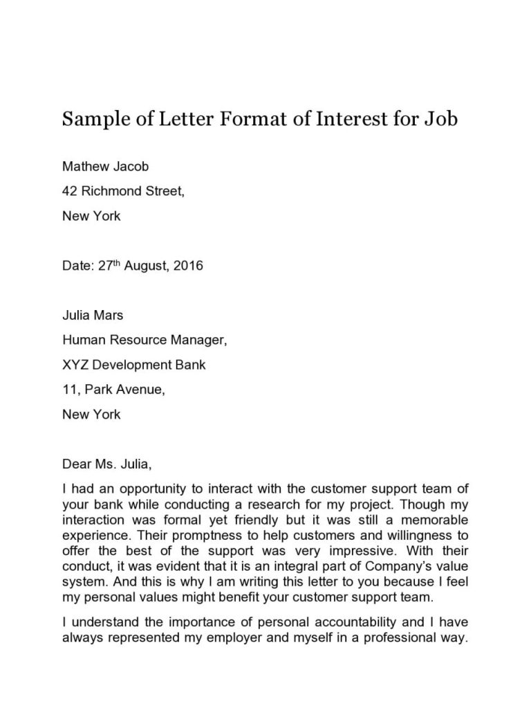 How To Write A Letter Of Interest For Job Position