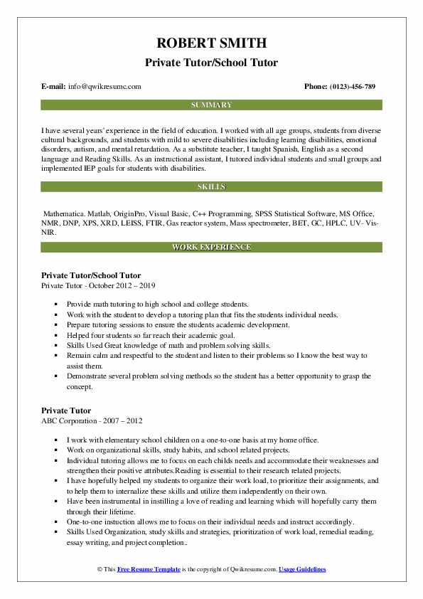 How To Write Private Tutor On Resume
