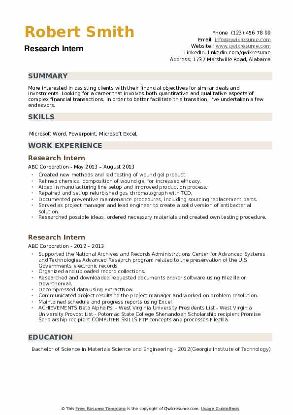 How To Write A Resume For Research Internship