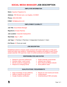 Free Social Media Manager Job Description Template Sample Word