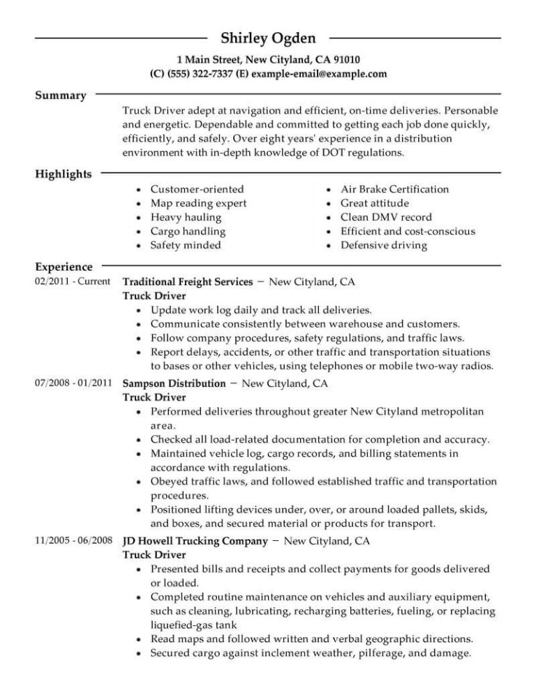 How To Write A Cv For Driving Job