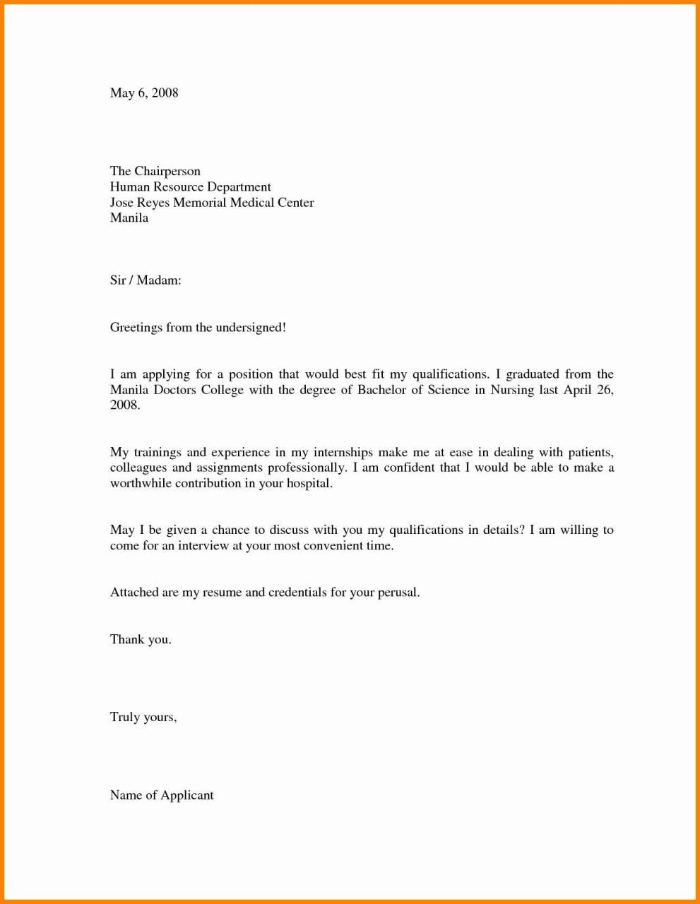 Standard Cover Letter Template Word