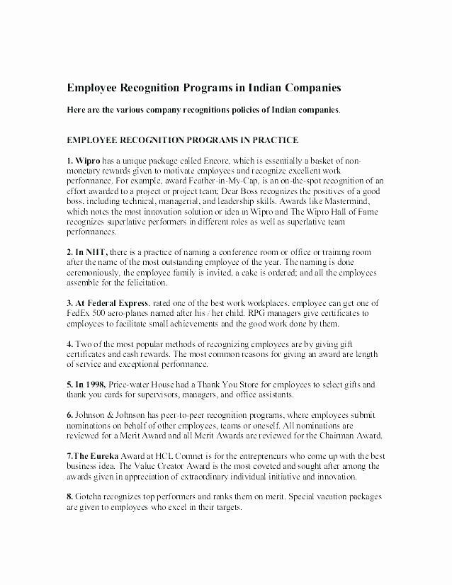 Employee Recognition Award Letter Sample