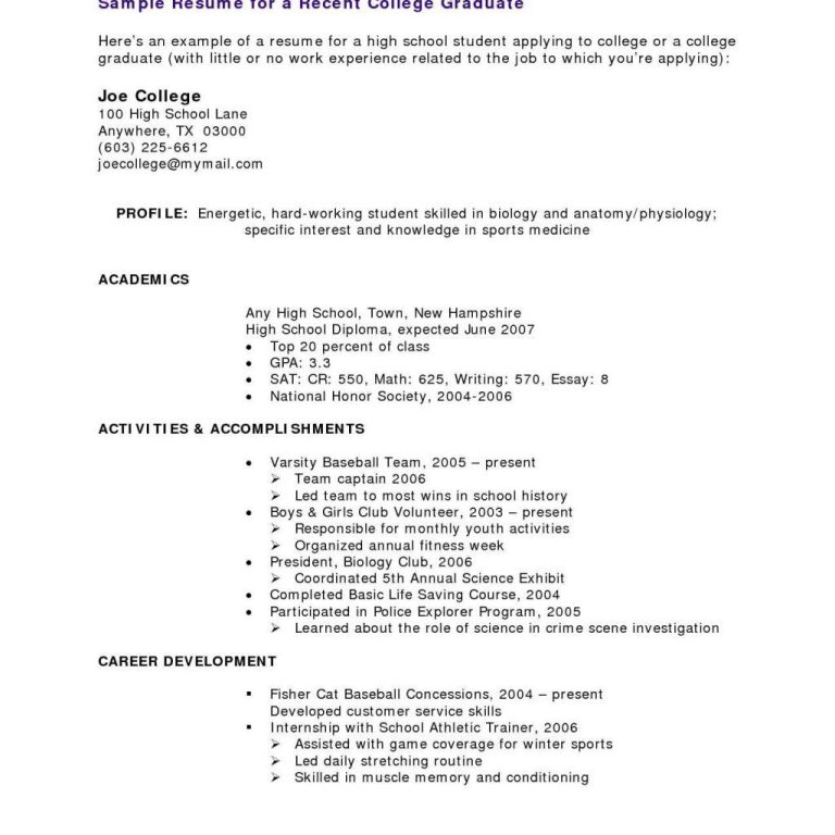 Resume Templates For Recent College Graduate With No Experience