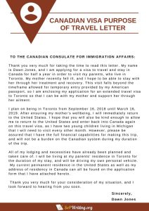 Purpose of Travel Canada Visa Sample Letter S...