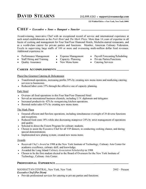 Chef Cv Template Word