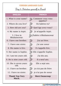 How to do introduction in French worksheet