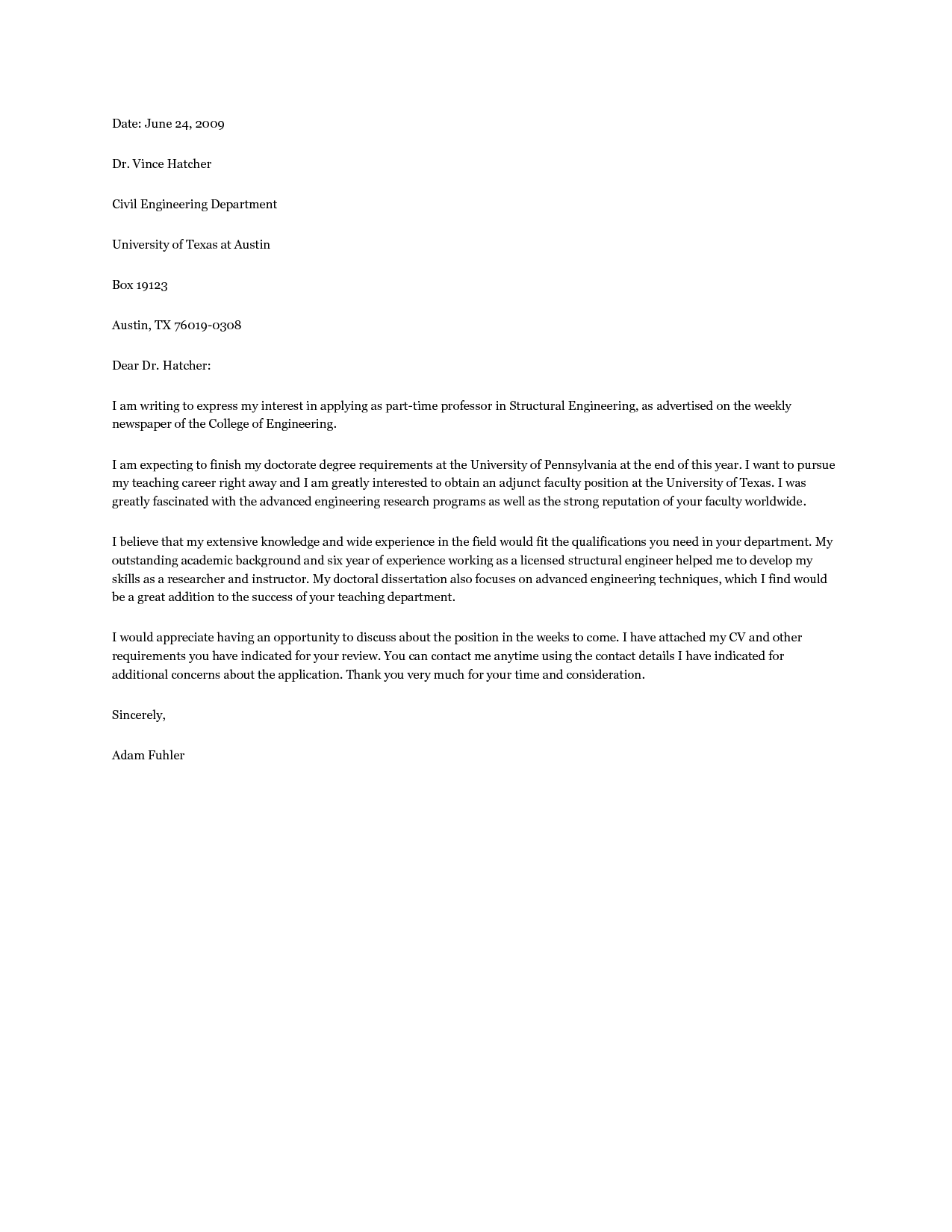 Adjunct Professor Cover Letter Template Resume pietersvanderheide
