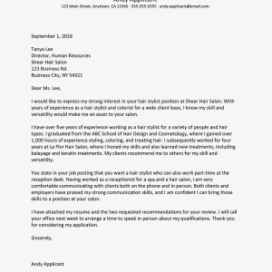 Application Letter For Apprenticeship Job at Mesa