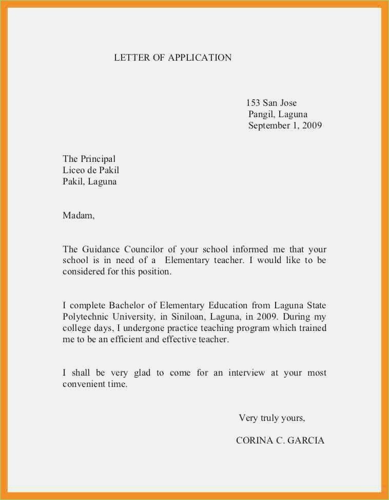 Sample Of Application Letter To Principal