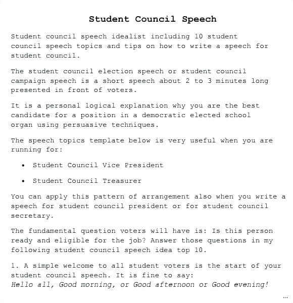 Sample Campaign Speech For Student Council Vice President