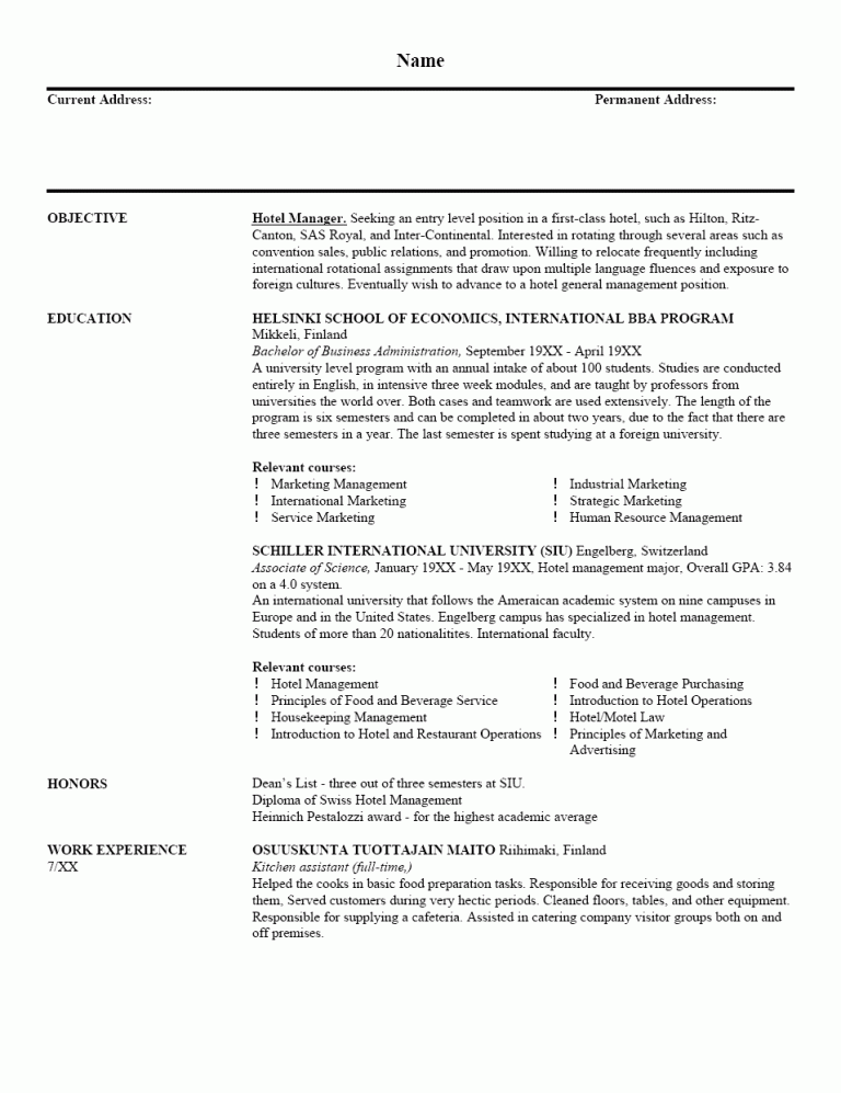 Hotel General Manager Resume Objective