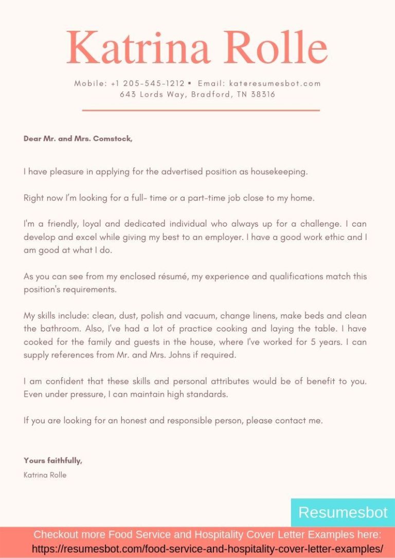 Sample Cover Letter For Cook Position No Experience
