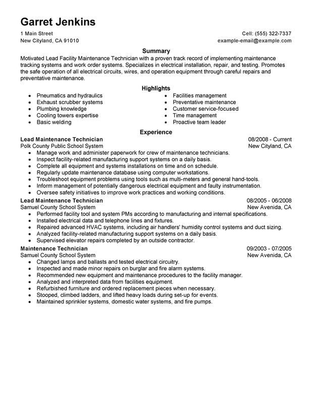 Maintenance Technician Resume Template