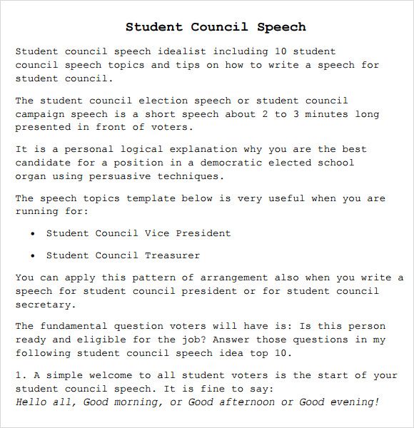 Campaign Speech Sample For Students