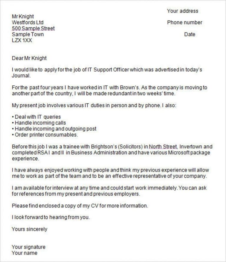 Uk Cover Letter Example