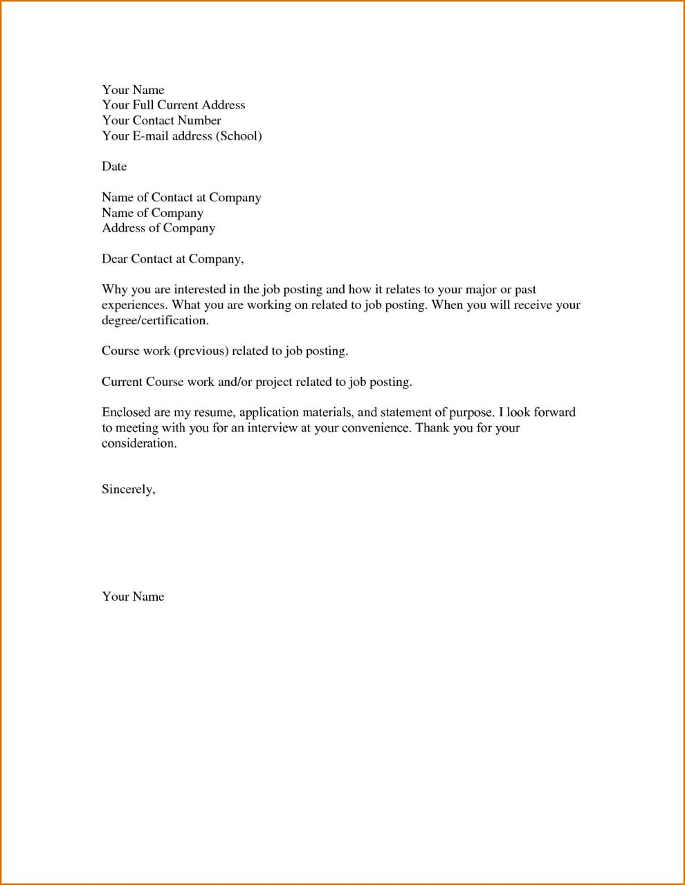 Simple Cover Letter Sample For Job Application In Word Format
