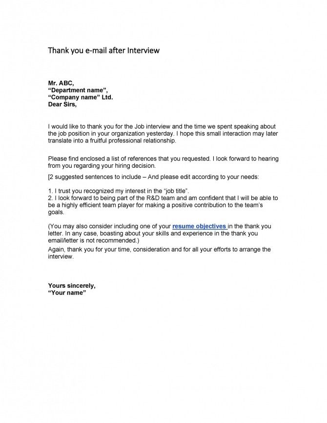 Sample Letter Of Interest For A Job After Interview