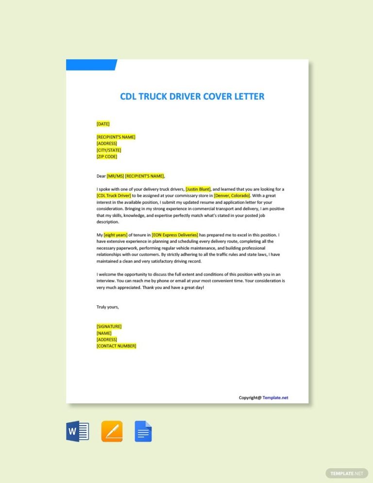 Van Driver Cover Letter Examples