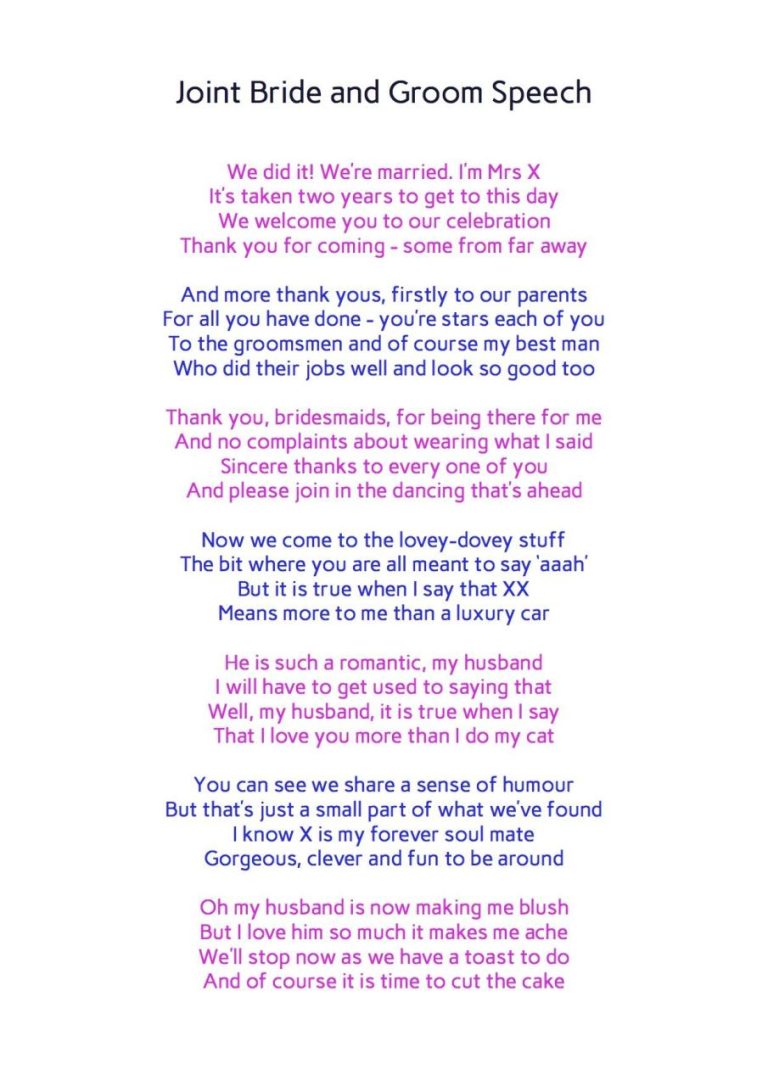 Bride And Groom Wedding Speech Template