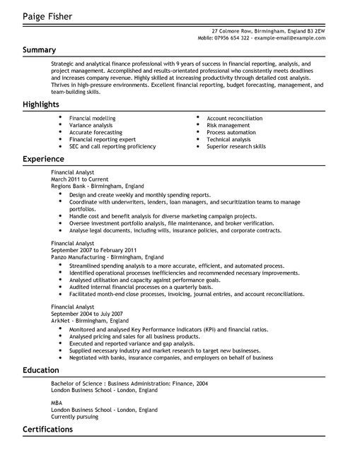 Financial Analyst Resume Format