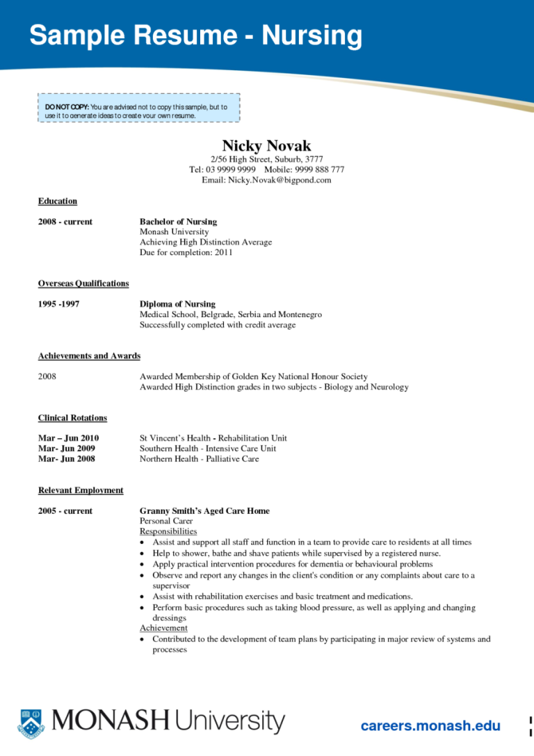 Nursing Student Resume Template Free