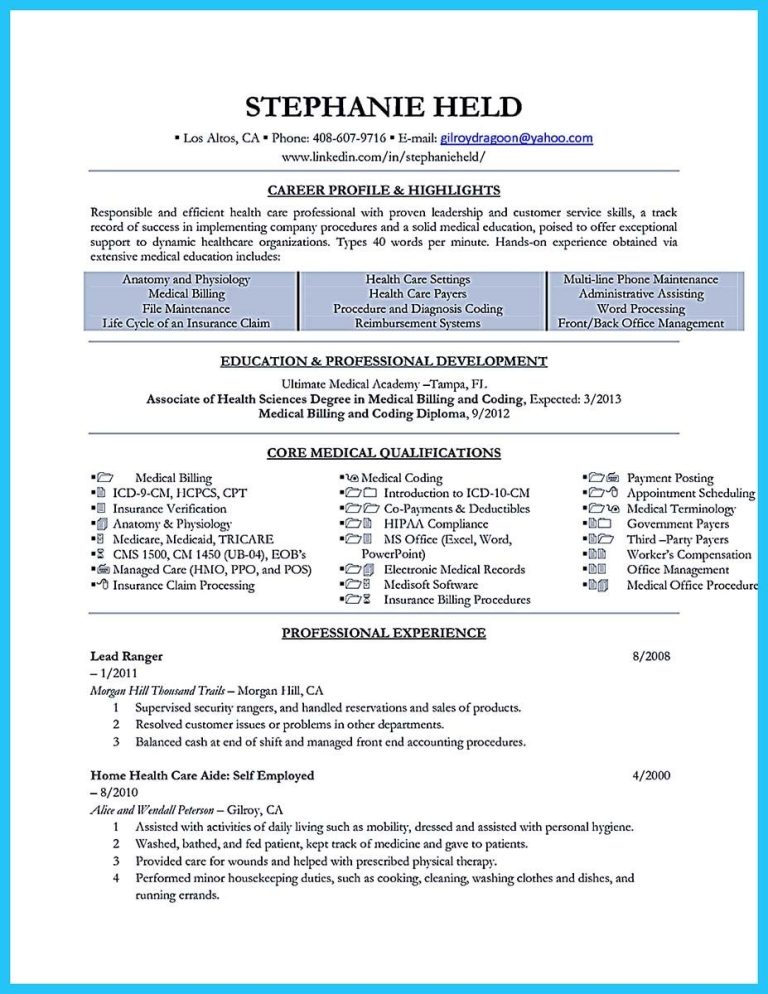 Medical Claims Billing Specialist Resume