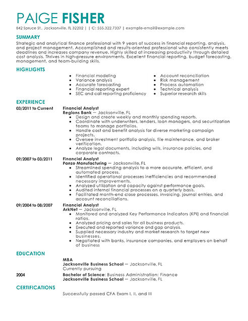Financial Analyst Resume Templates