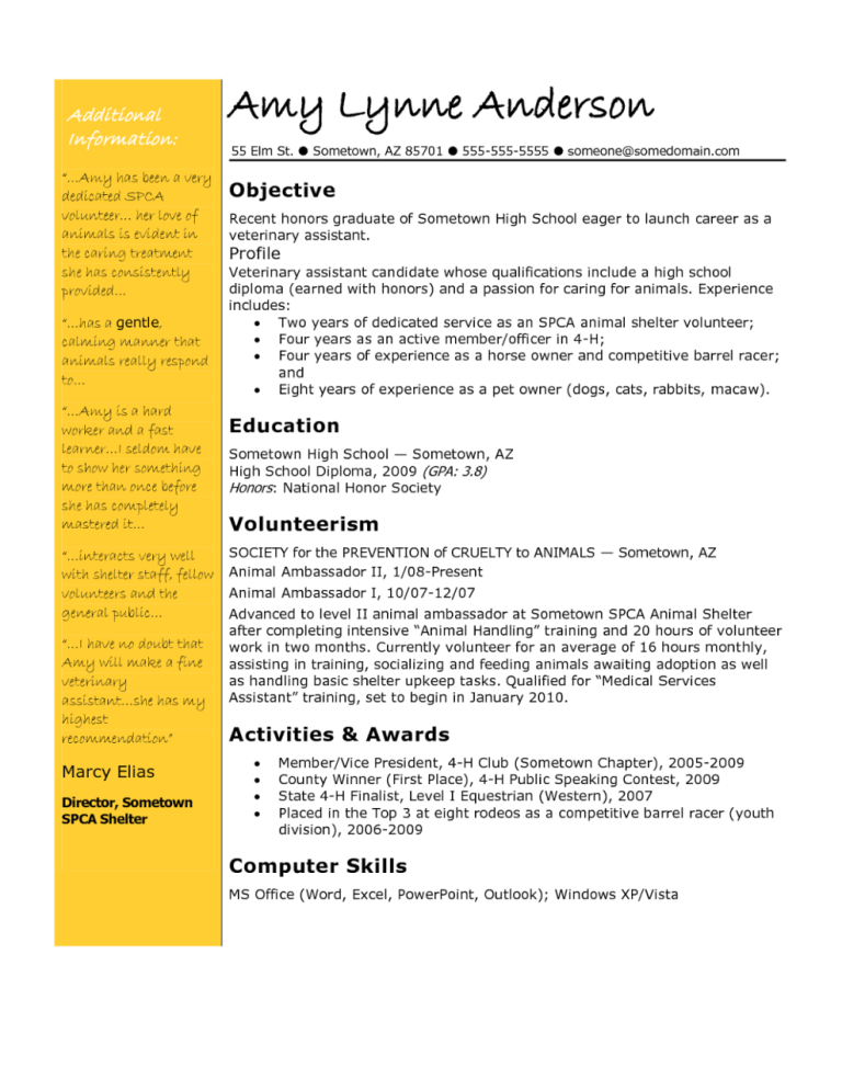 Vet Tech Resume Summary Examples