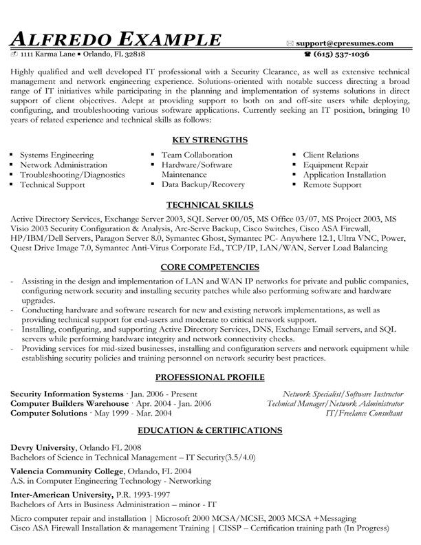 Technical Support Resume Profile Examples